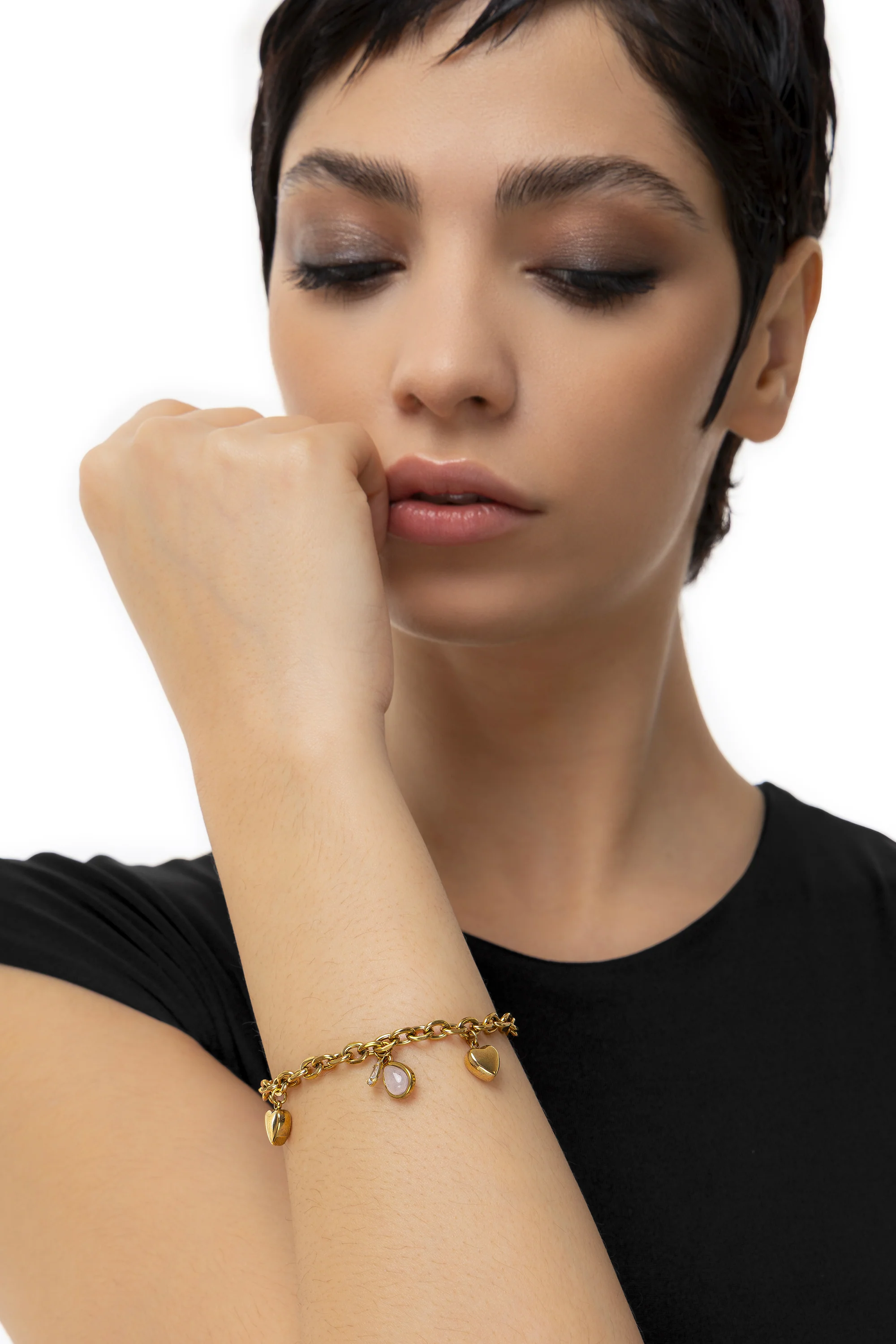 BRACCIALE CUORI E PIETRA ROSA - Image 3