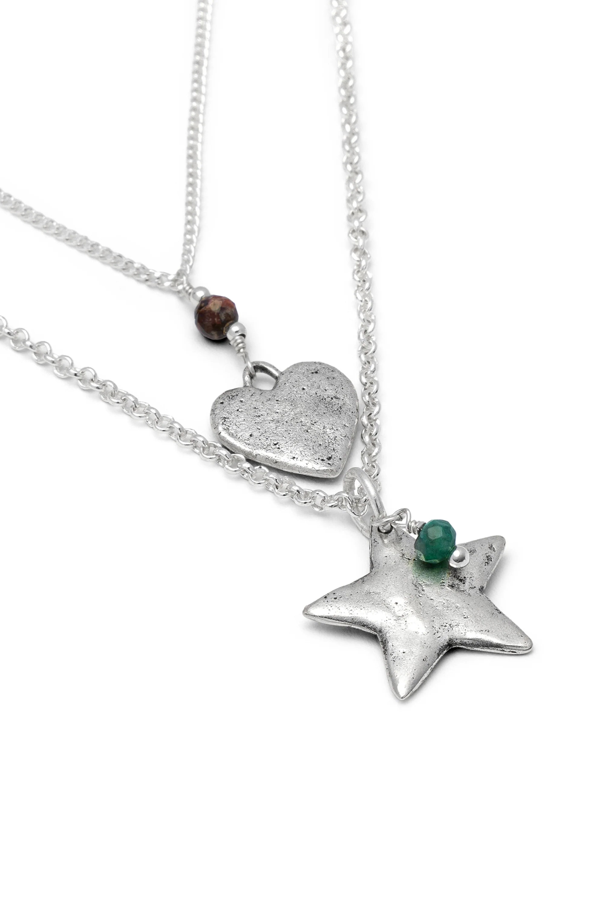 COLLANA 2 CATENE CUORE/STELLA/MINI PIETRE - Image 2